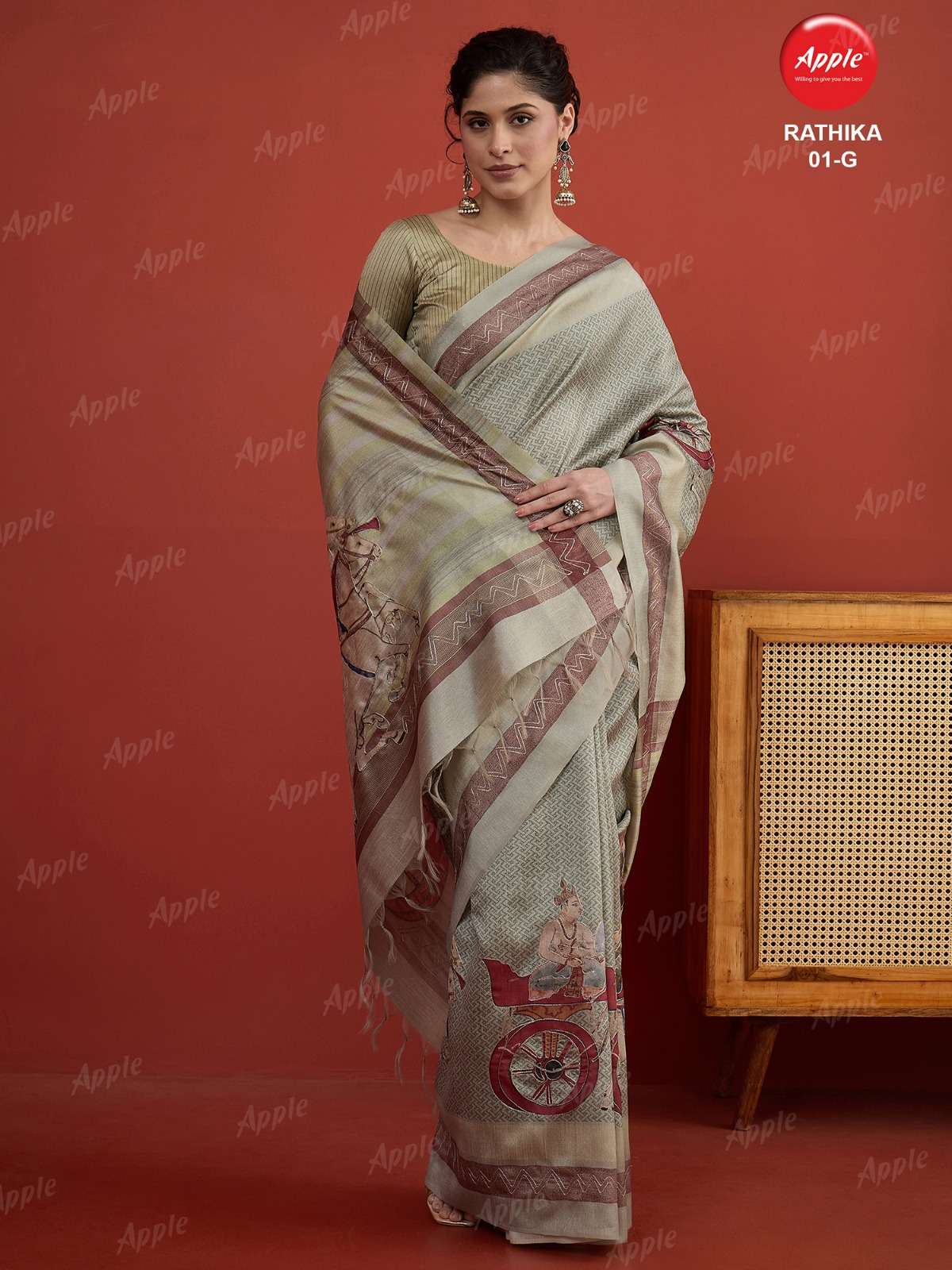 APPLE RATHIKA 1 ART SILK FABRIC WITH HERITAGE ART WORK ON SAREE WHOLESALE IN SURAT 